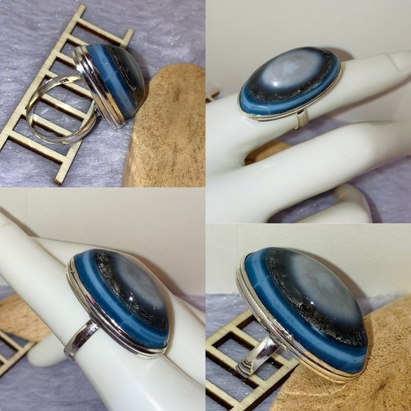 Owyhee Bullseye Blue Opal Gemstone Chunky Handmade Ring - Picture 4 of 7